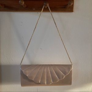 Shell-inspired Champagne satin clutch/evening bag